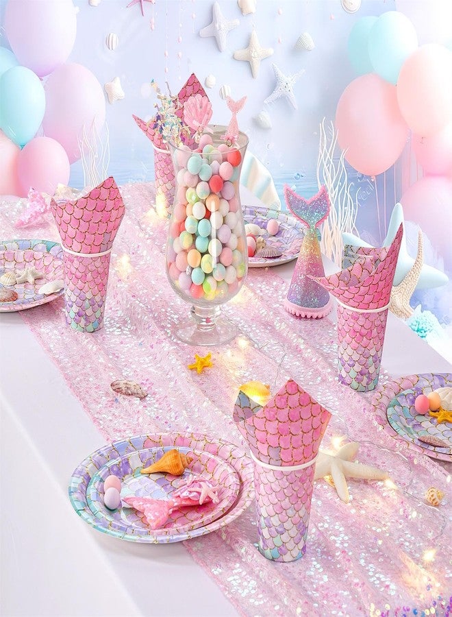B.Cool Pink Sequin Table Runner Iridescent Sequence Table Runners Glitter Table Fabric 25x120 inch for Baby Shower Wedding Birthday Party Ceremony Table Decorations - Image 2